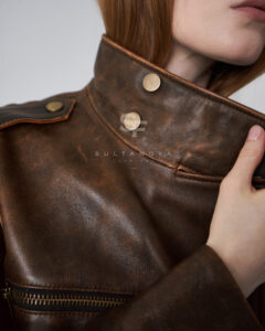Stand collar brown jacket