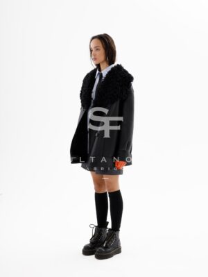 Black Double-breasted Sheepskin Coat