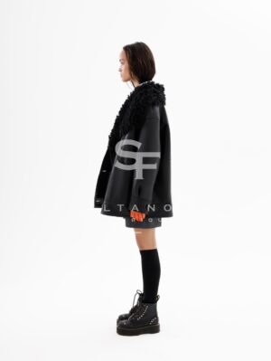 Black Double-breasted Sheepskin Coat