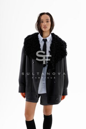 Black Double-breasted Sheepskin Coat