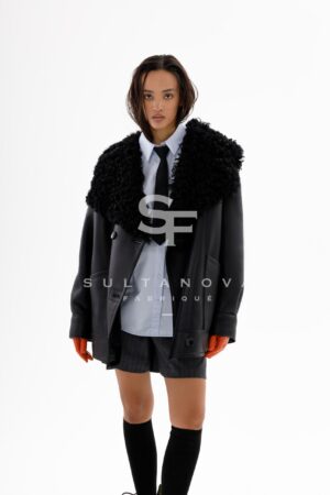 Black Double-breasted Sheepskin Coat