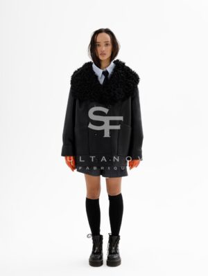 Black Double-breasted Sheepskin Coat