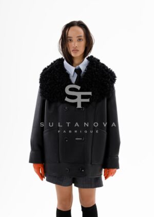 Black Double-breasted Sheepskin Coat