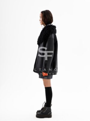 Black Double-breasted Sheepskin Coat