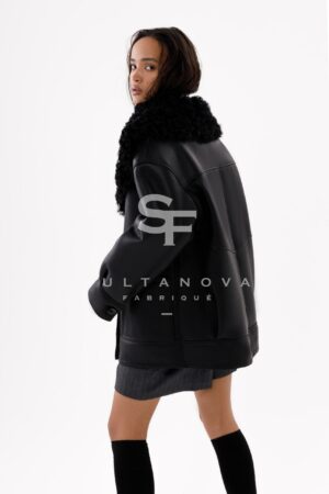 Black Double-breasted Sheepskin Coat